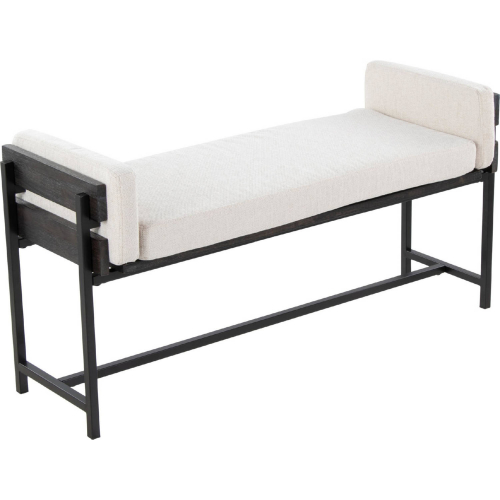 Kari 18" Bench in Black Metal, Grey Wood & Cream Fabric